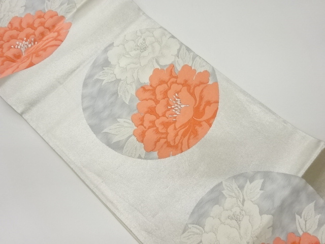 JAPANESE KIMONO / VINTAGE FUKURO OBI / WOVEN PEONY & ROUNDEL